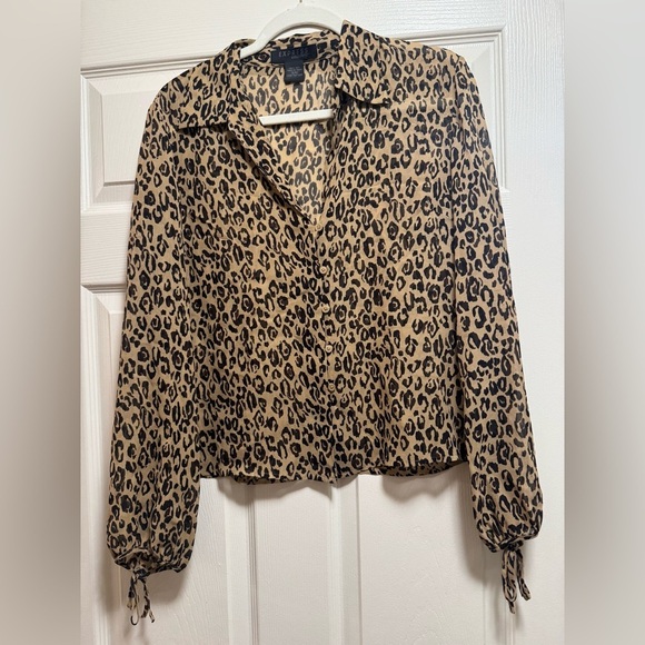 Express Tops - Express Vintage 90’s Leopard Print 100% Silk Blouse